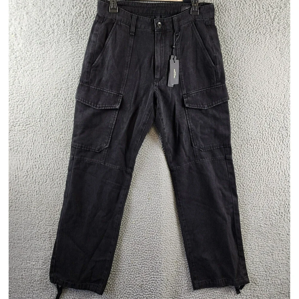 Rag & Bone Fit 4 Denim Cargo Pants Men's 29 Black Pockets Button Zip Closure - Picture 2 of 15